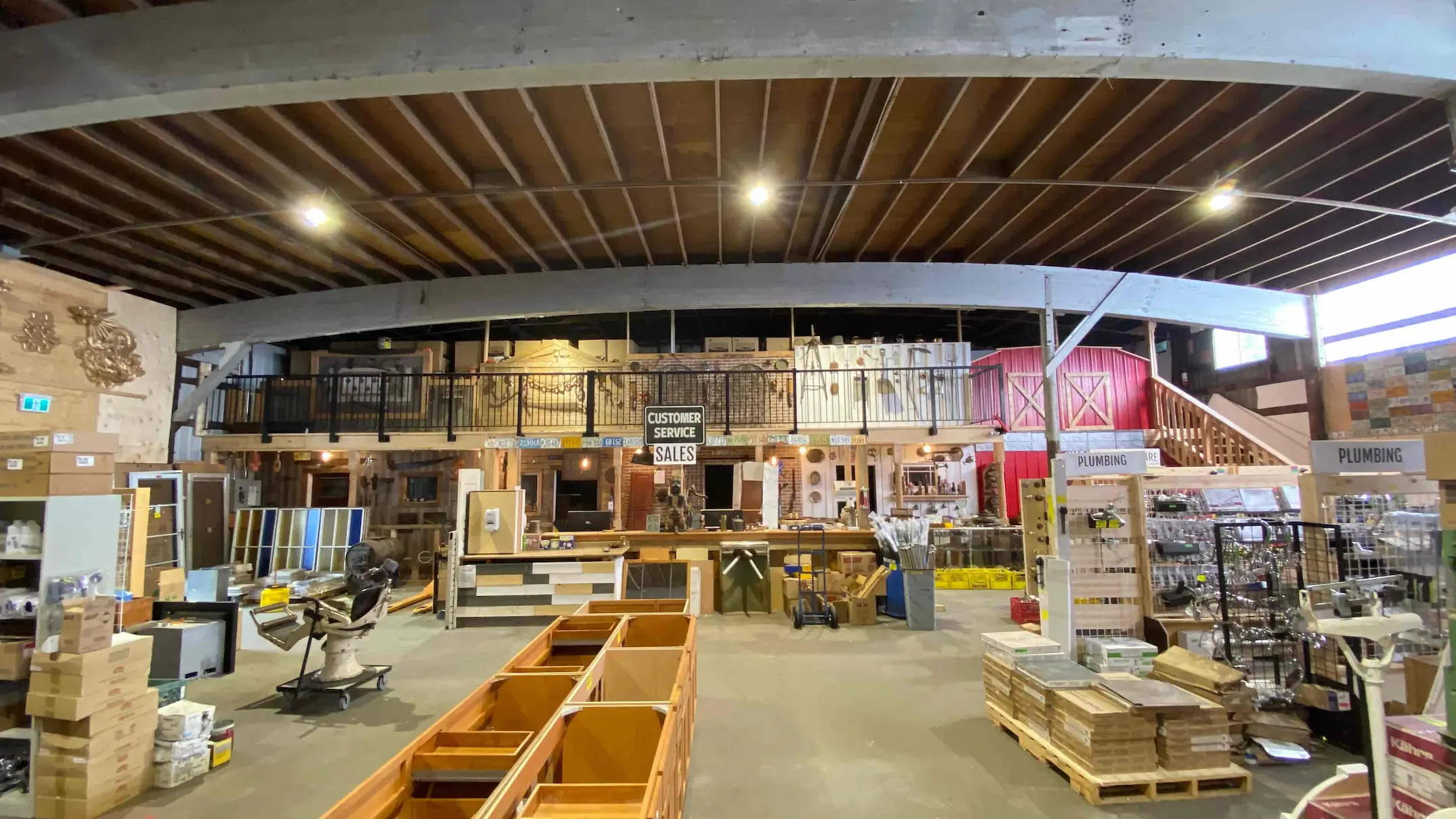 Kitchen cabinets and building materials inside the MRNU warehouse