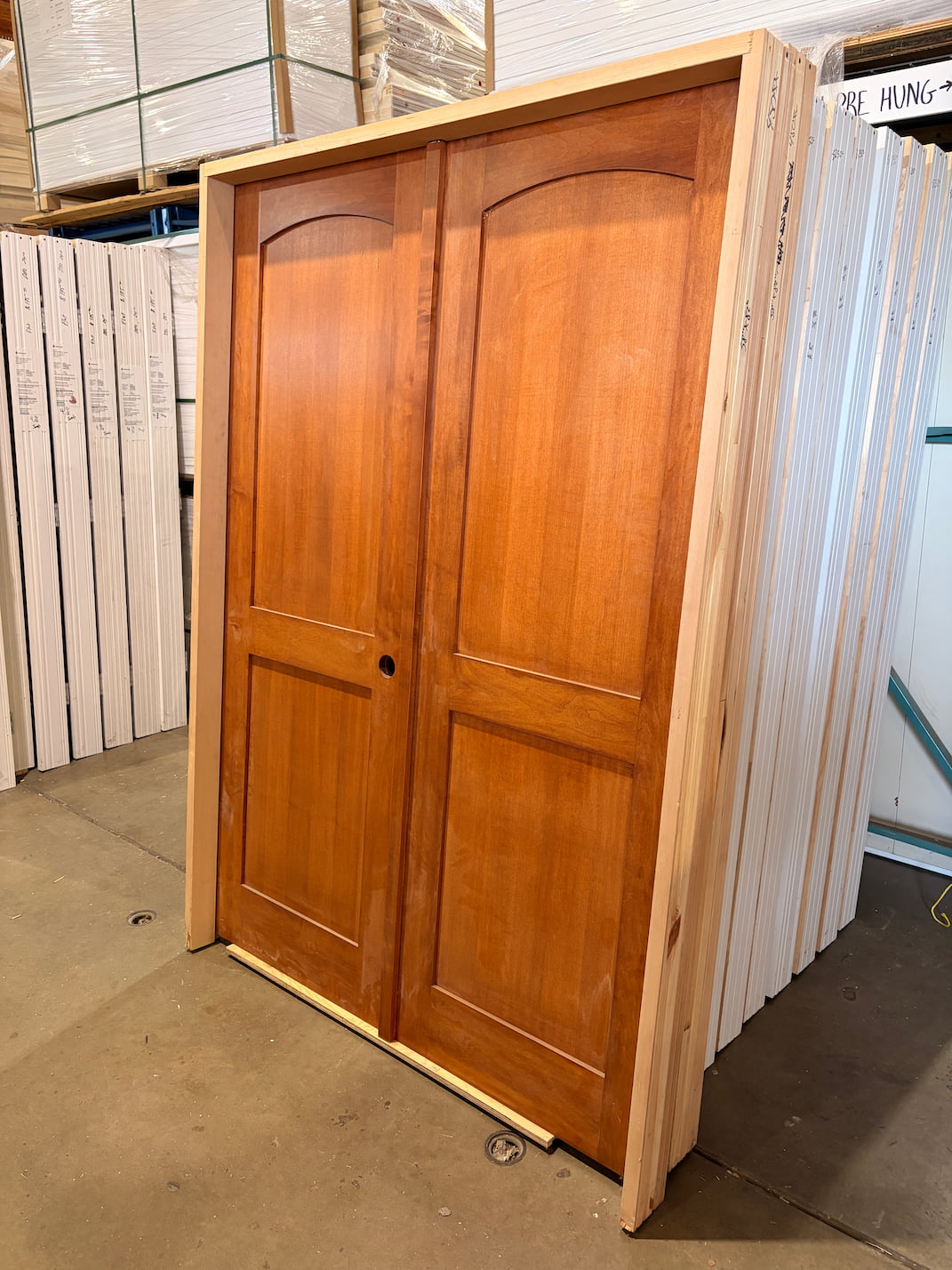 Prehung interior door with frame and hinges